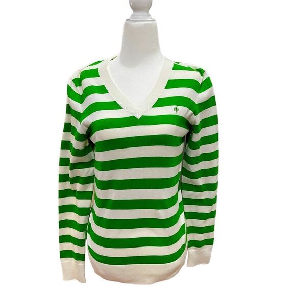 Lilly Pulitzer Green and White Striped Pull On Top Size Medium - Picture 1 of 7